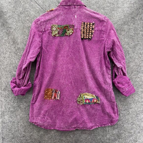Nu Vintage Womens Long Sleeve Button Up Shirt Size Small Purple Festival Artsy - Picture 8 of 10